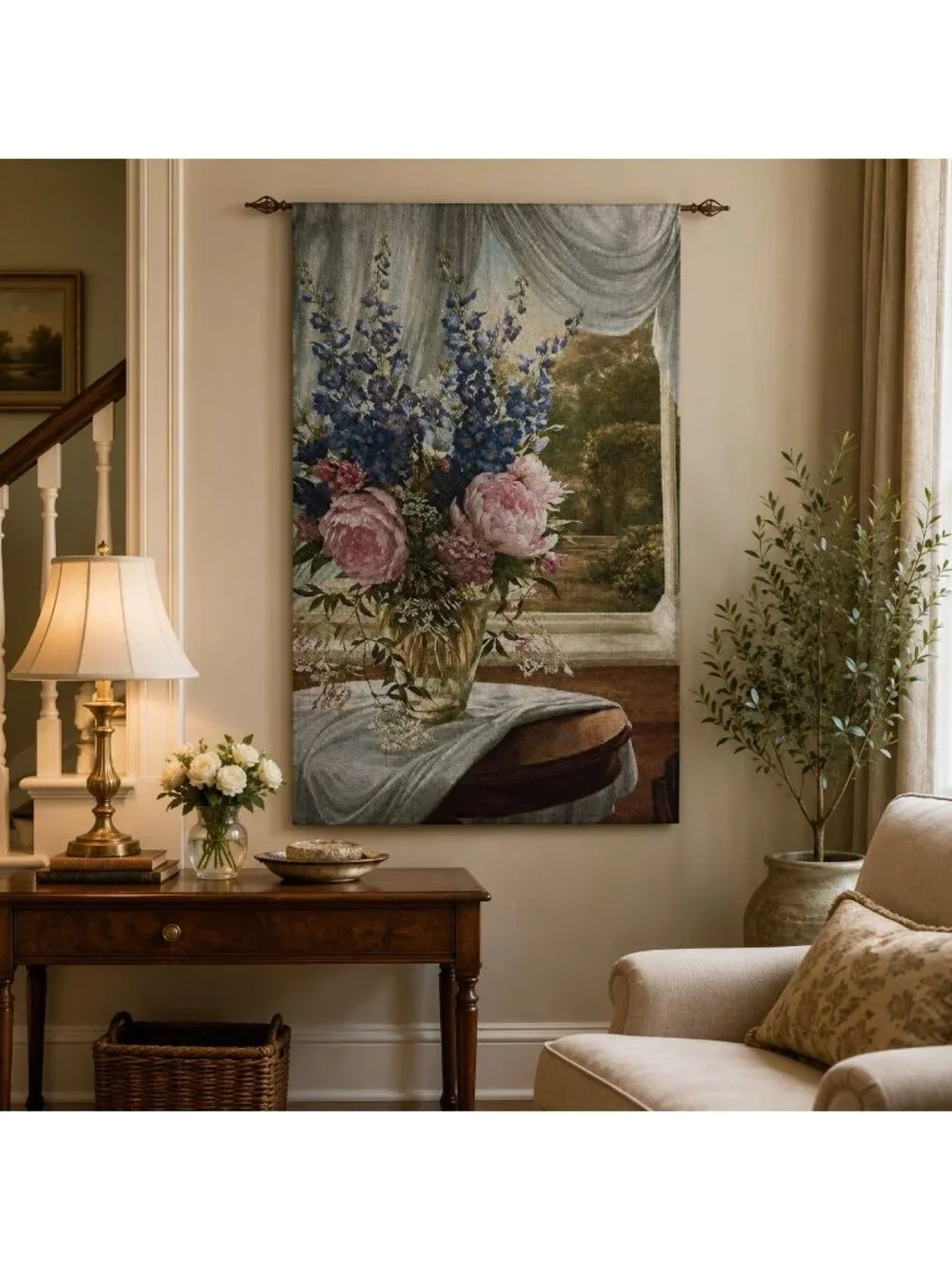 Country Estate Floral Vase of Gladiola and Peony Grande Tapestry Wall Hanging